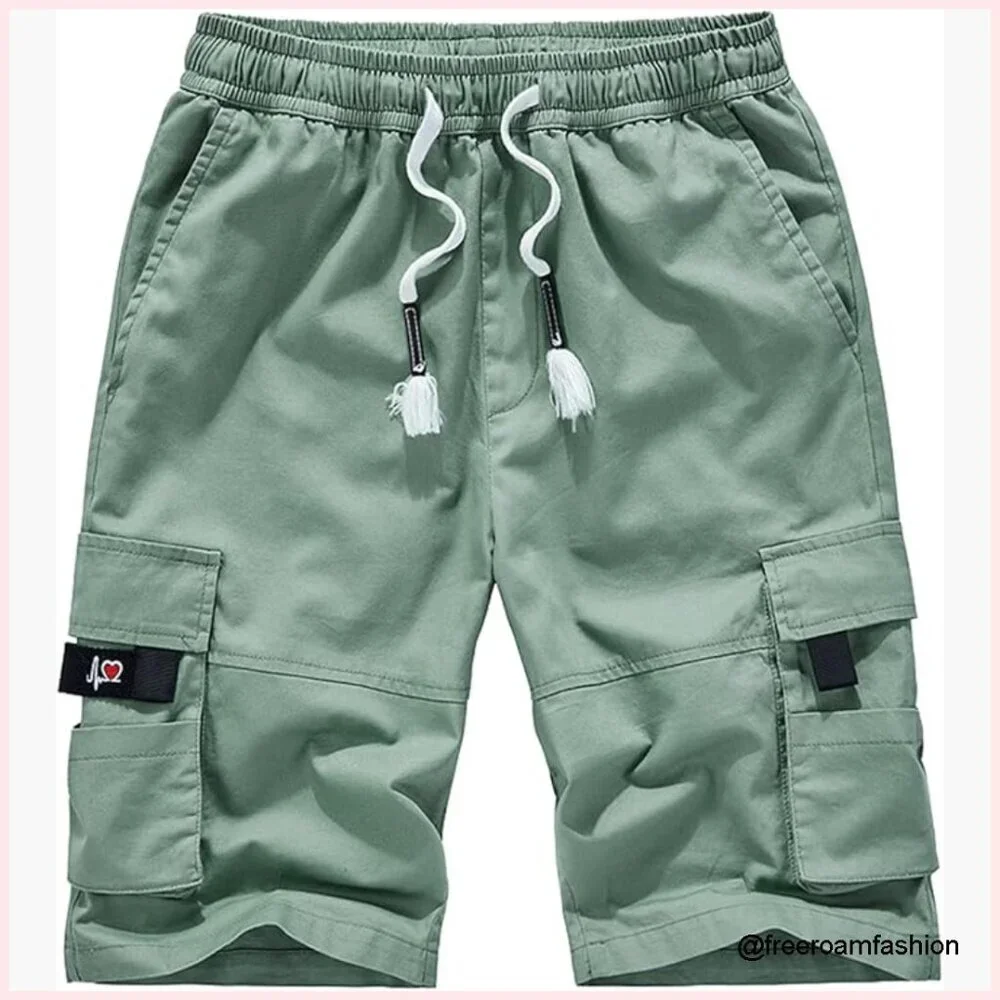 Women's Cotton Cargo Shorts Elastic Waist Multi-Pocket Outdoor Hiking
